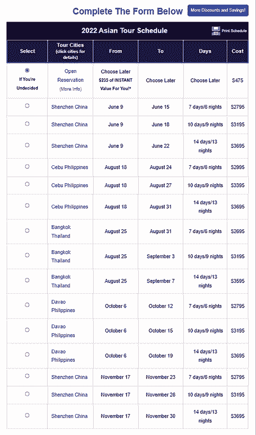 Asian romance tour schedule